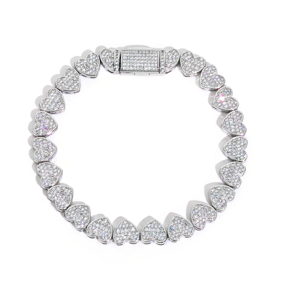 Heart Tennis Bracelet Silver 8MM Baguette Iced Out