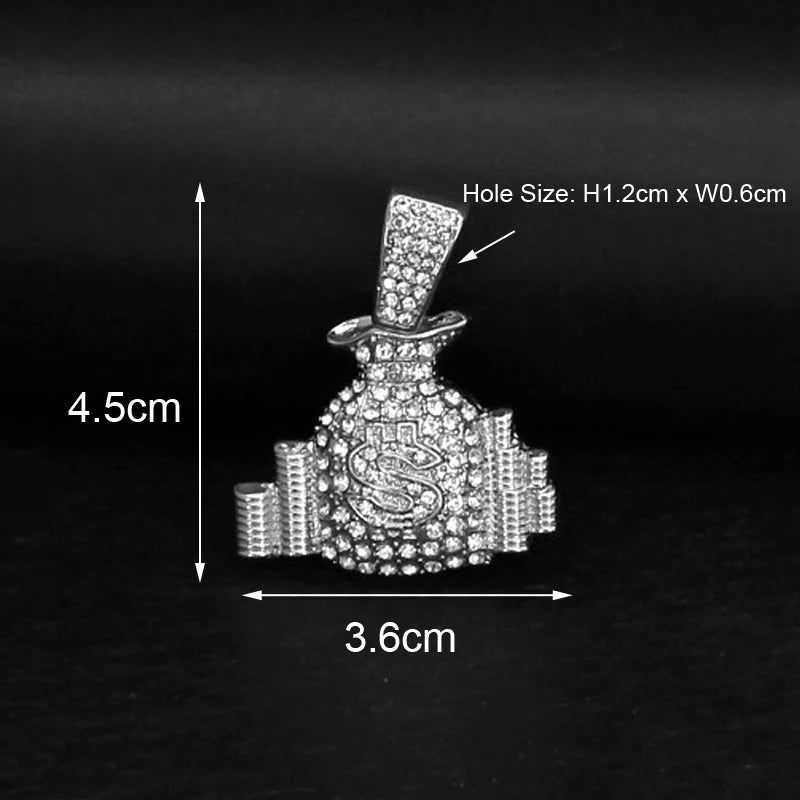 Women Men Hip Hop Jewelry Bling Rhinestone Dollar Sign Money Bag One Hundred Dollar Pendant For Iced Out Necklace Jewellery