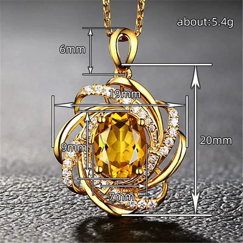 Flower CZ Pendant Necklace — Copper Alloy, Blue & Yellow