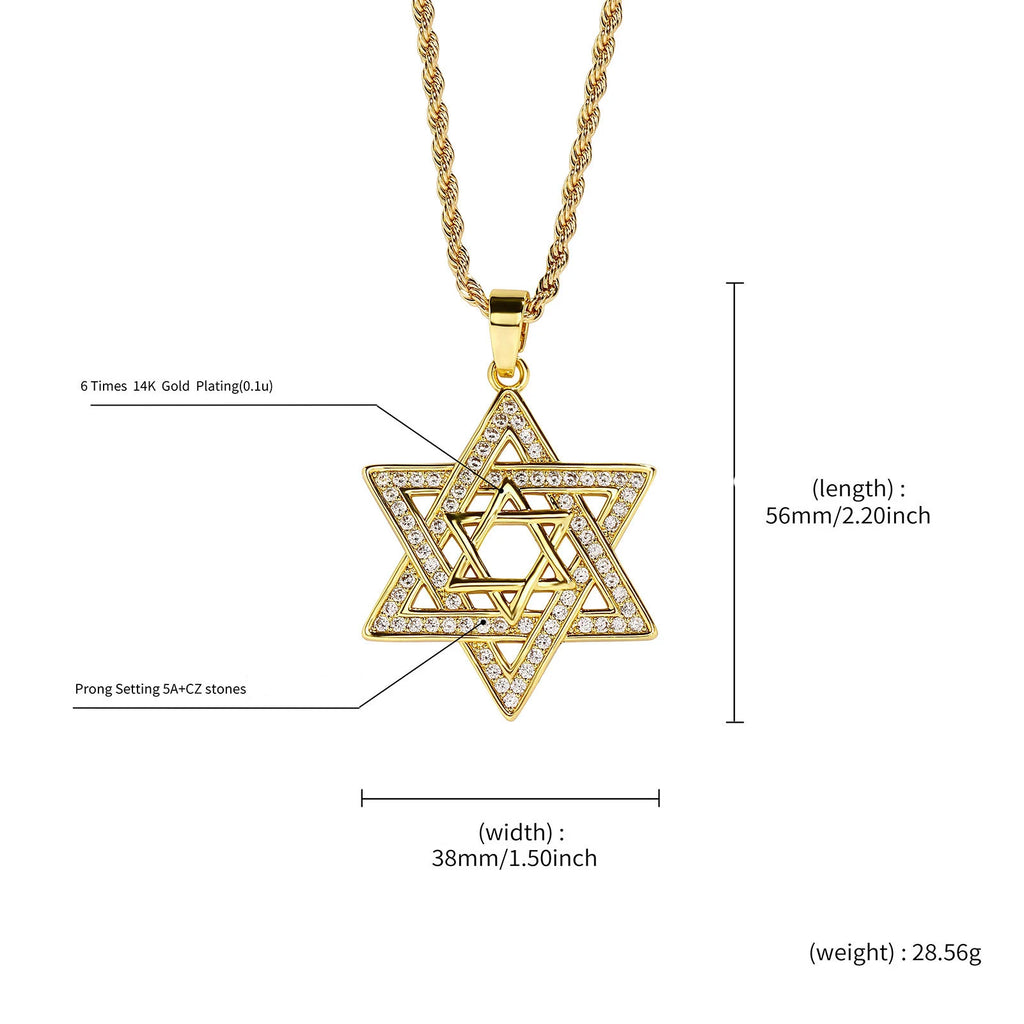 Gold Iced Out Hexagon Pendant Rope Chain Necklace
