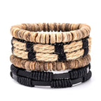 Leaf Pendant Bohemia Leather Bracelets for Men Women Ethnic Braid Rope Hand Woven Bracelet Drawstring Bracelet Beads Jewelry
