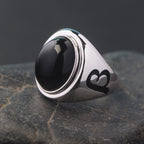Black Agate Letter Ring — 925 Silver