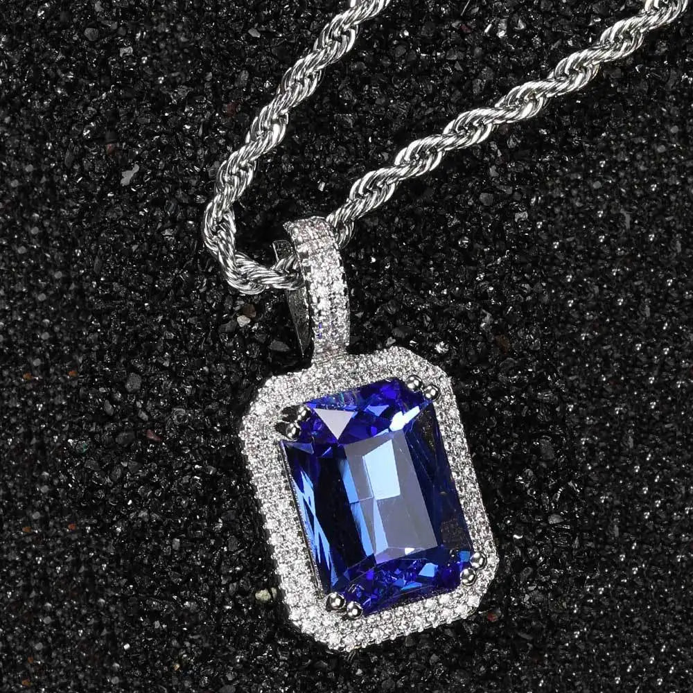 Iced Out Rope Pendant Necklace Stainless Steel
