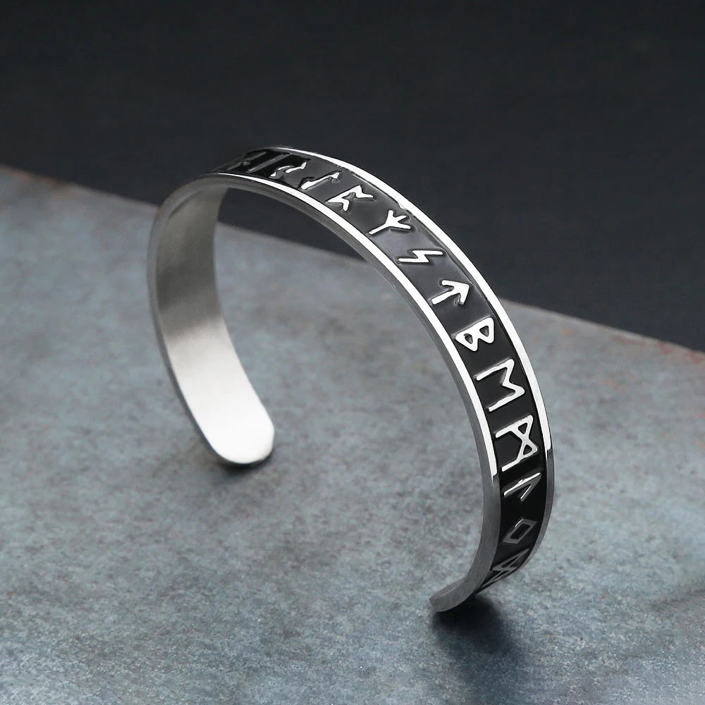 Nordic Viking Rune Open Cuff Bracelet — Stainless Steel