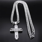 Cross Layered Silver Pendant Necklace — Stainless Steel