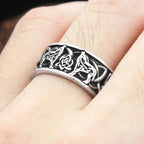 Wolf Odin Steel Ring Vintage Nordic Double Vikings