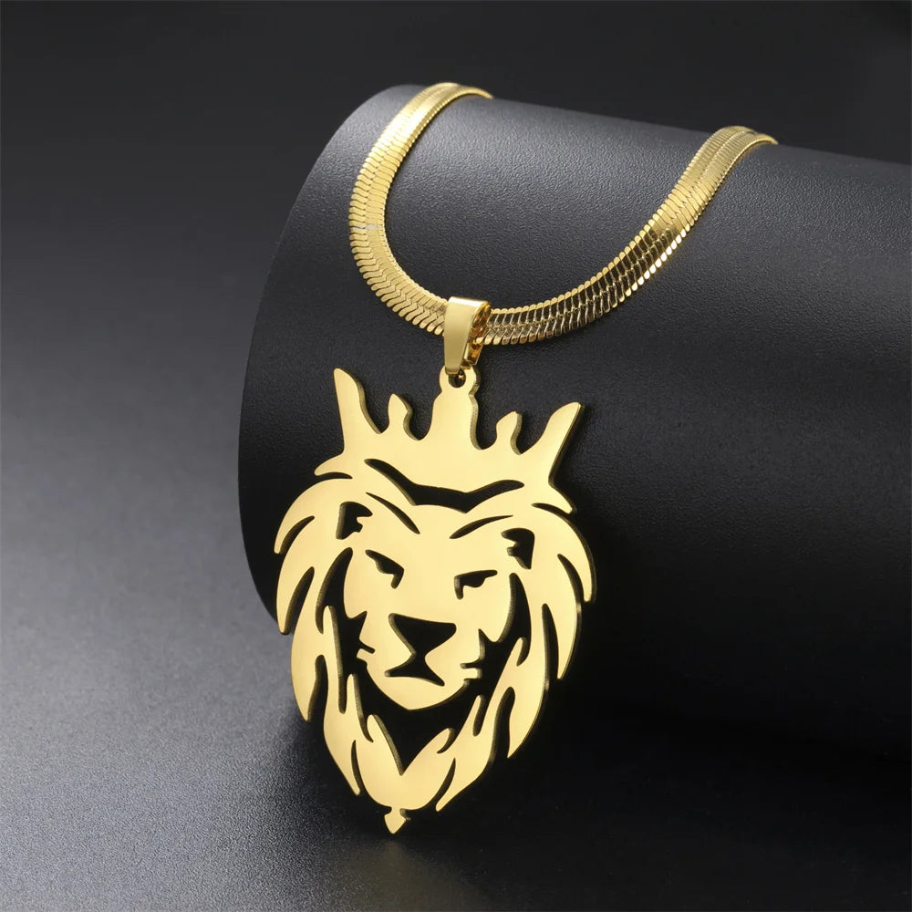 Crown Lion King Snake Chain Pendant — Stainless Steel