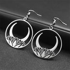 Moon Steel Earrings Gothic Flower Crescent Dangle