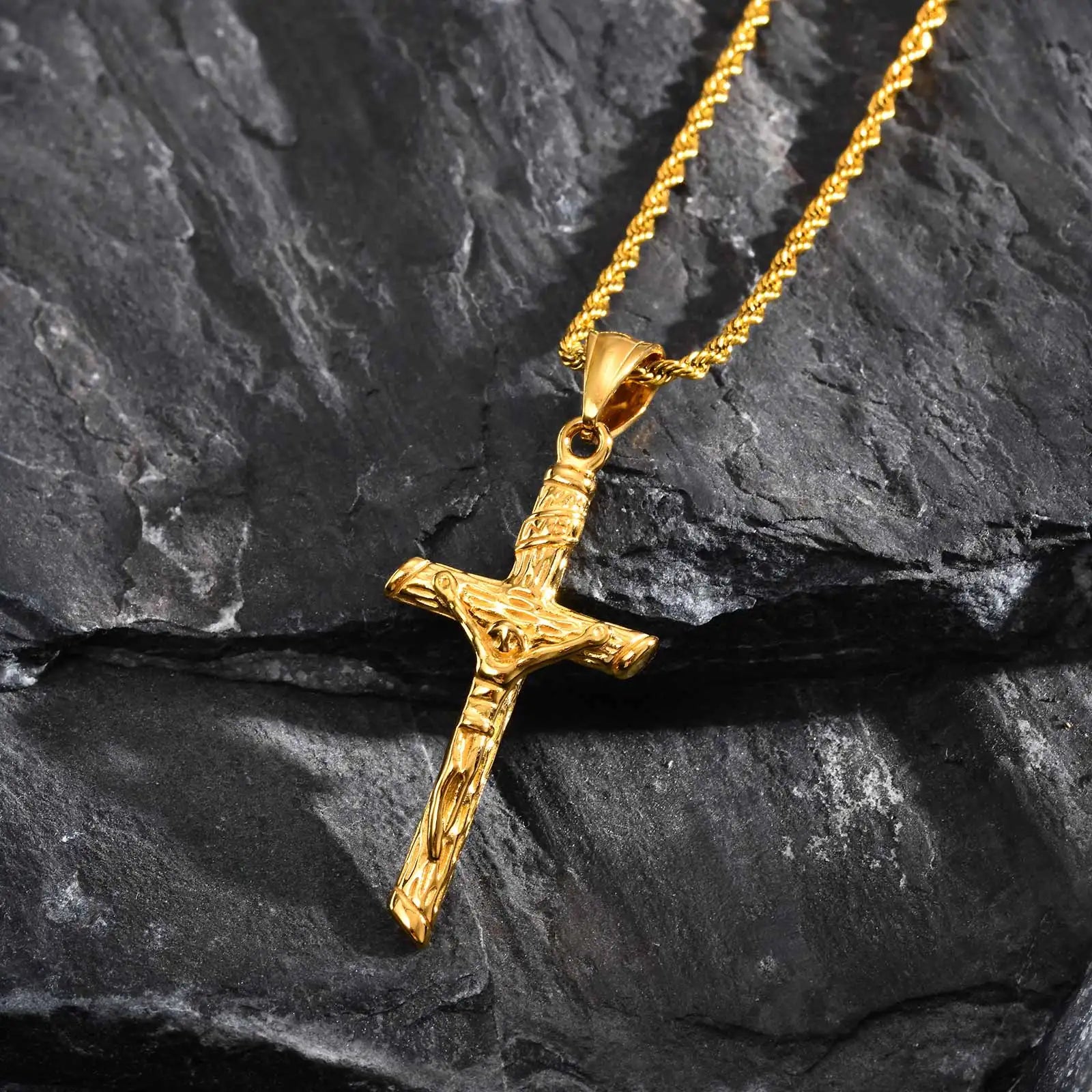Religious Cross Jesus Pendant Necklace for Men Women, Non-Fading Stainless Steel Chains Choker, Prayer Faith Jewelry