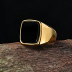 A3508 Men's/Women Trend High Quality 316LStainless Steel Multiple Colors Gemstone Style Onyx Golden Rings Jewelry