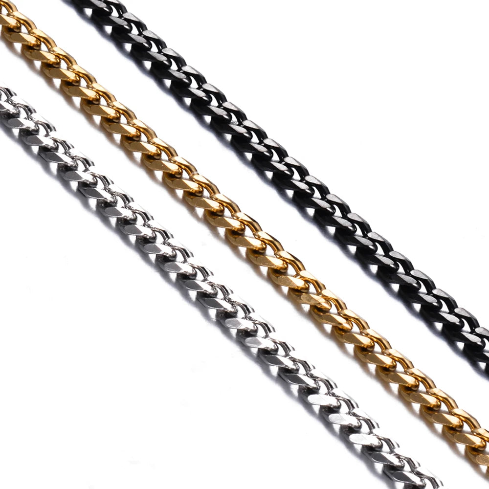 1 piece Size 3.6mm/5mm/7mm Men's Necklace Stainless Steel Cuban Link Chain Bracelet Necklace Steel Gold Black Color Male Jewelry