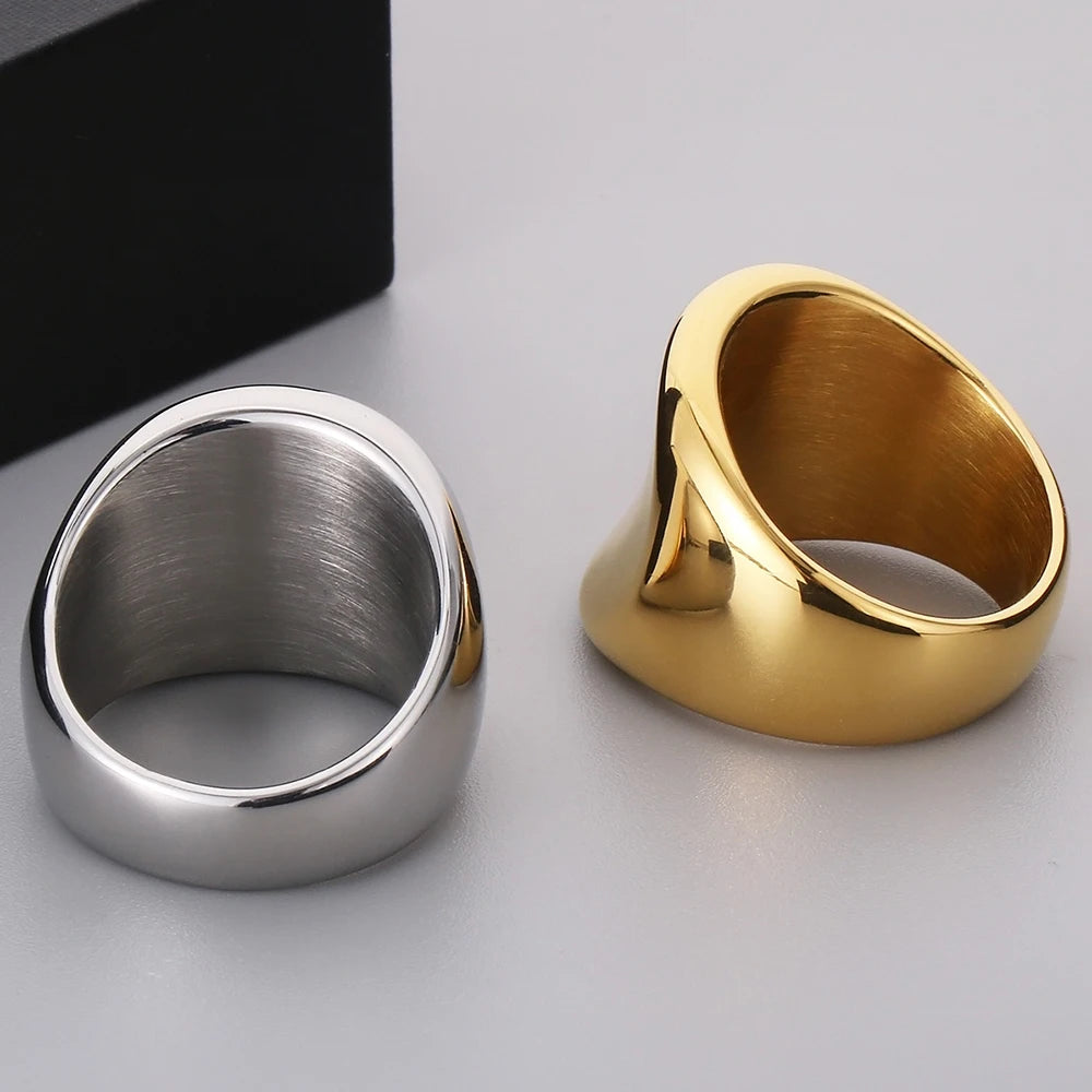 18K Vacuum Plated Wide Rings for Man Solid 316l Stainless Steel Men's Band Accessories Engagement Ring Birthday Party