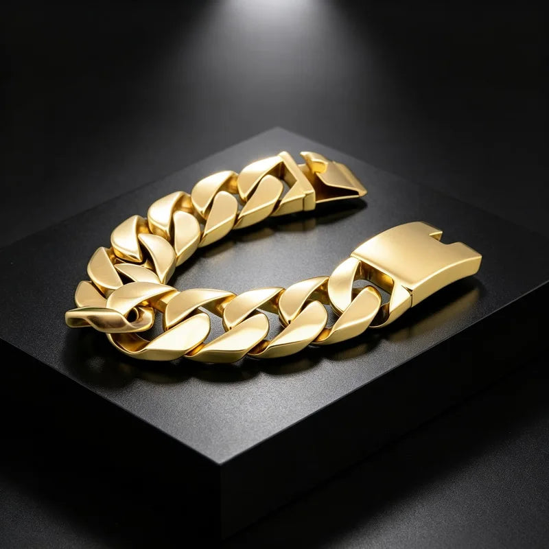 26mm Punk Rock Stainless Steel Rhombus Cuban MIami Link Chain Bracelets for Men Hip Hop Rock Jewelry Gold Color