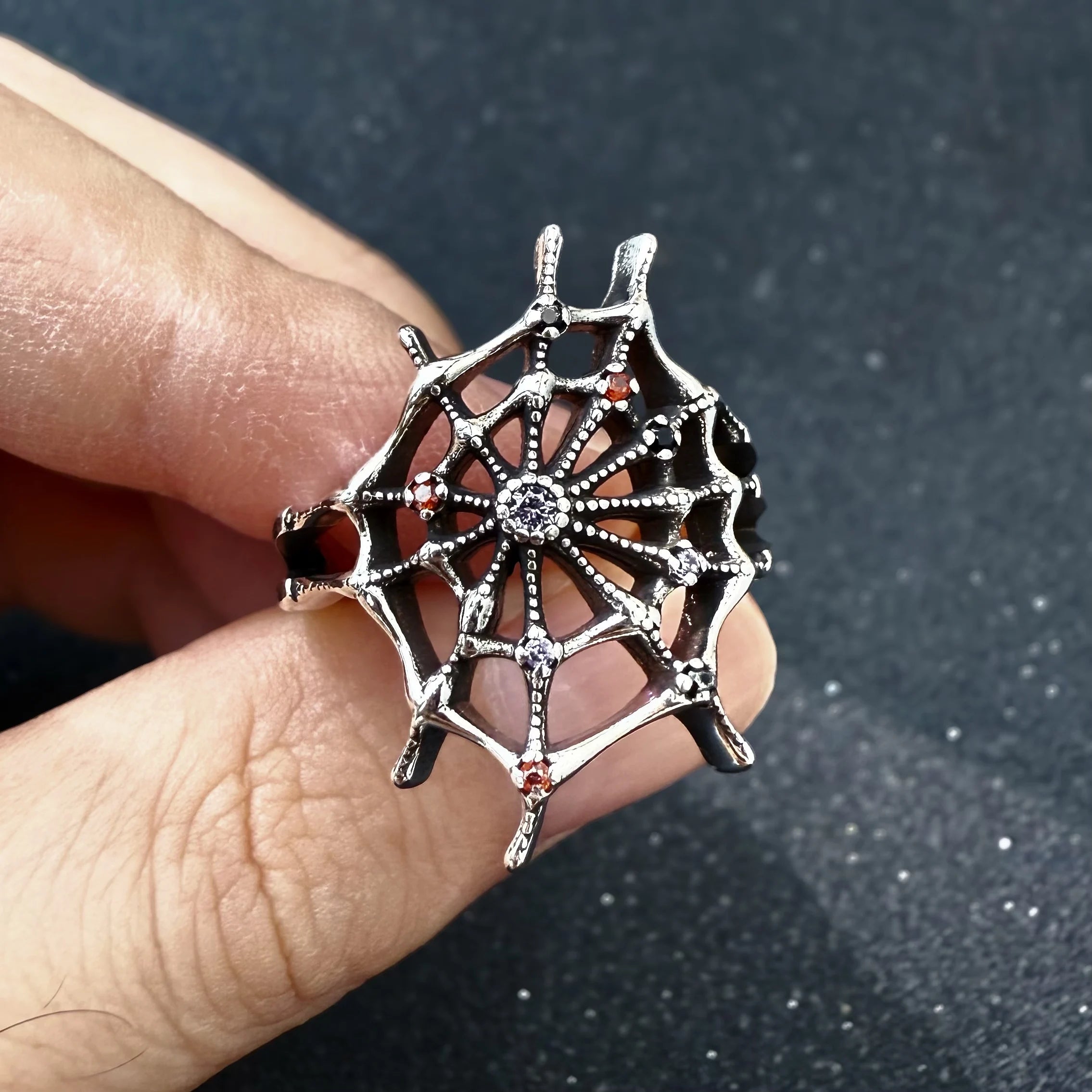 Retro The Spider Web Adjustable Open Ring For Men Punk Gothic Edgy Copper Jewelry Cosplay Holloween Accessories Unisex