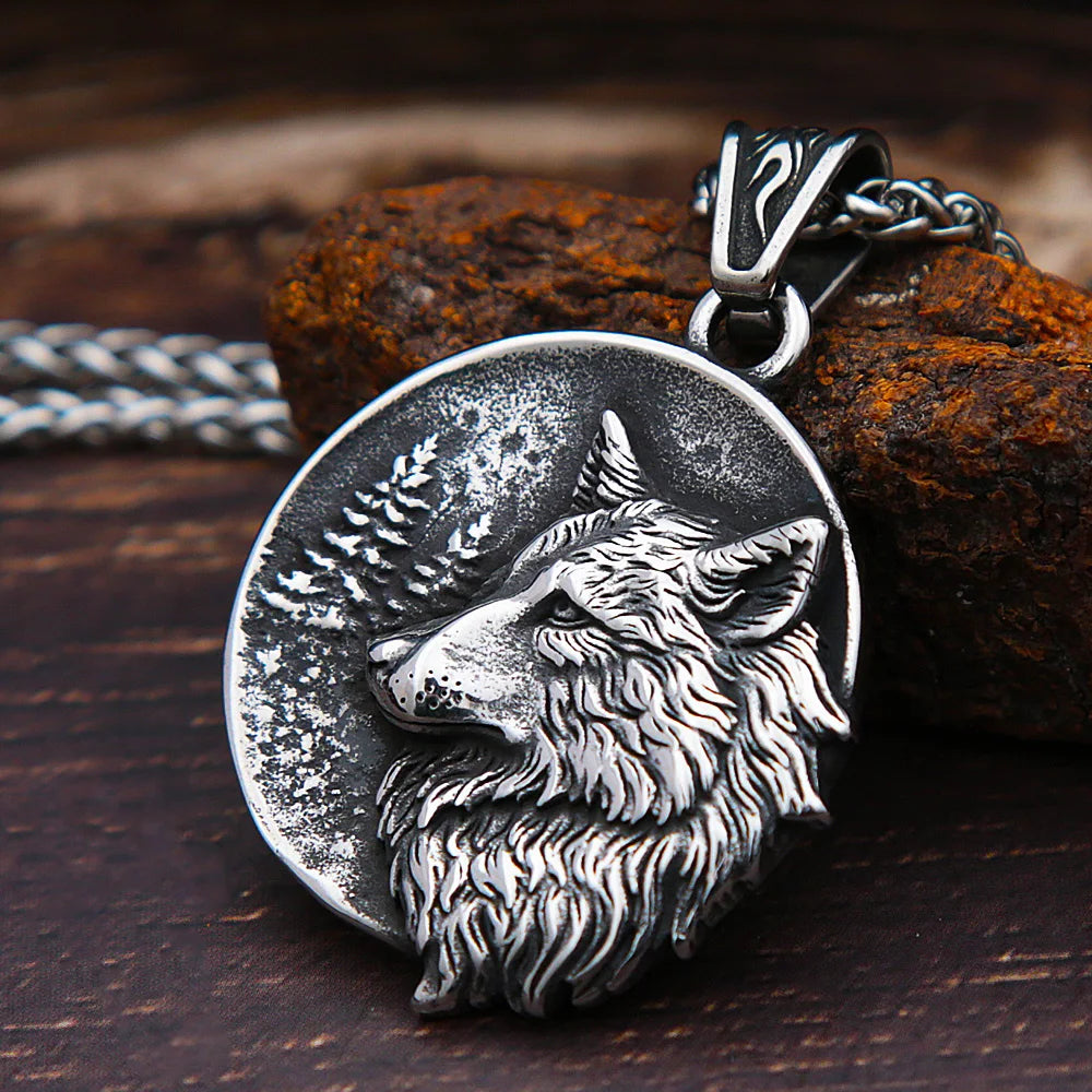 Viking Odin Wolf Head Pendant — Stainless Steel