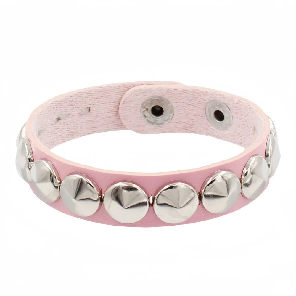 Gothic Round Rivet Leather Cuff Bracelet — Adjustable Bangle