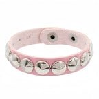Gothic Round Rivet Leather Cuff Bracelet — Adjustable Bangle