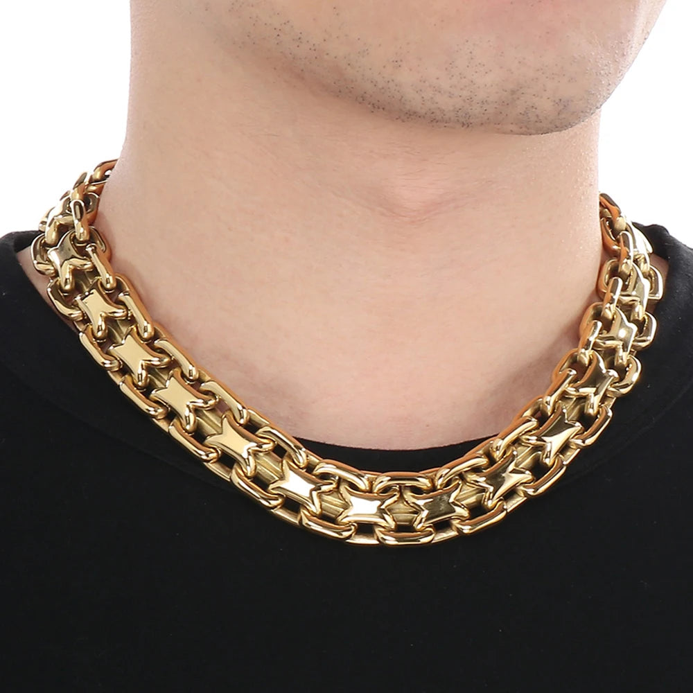Vintage 50CM Long 20MM Width Choker Necklace Man Solid Polished Matte Stainless Steel Link Chain Necklaces for Men Male