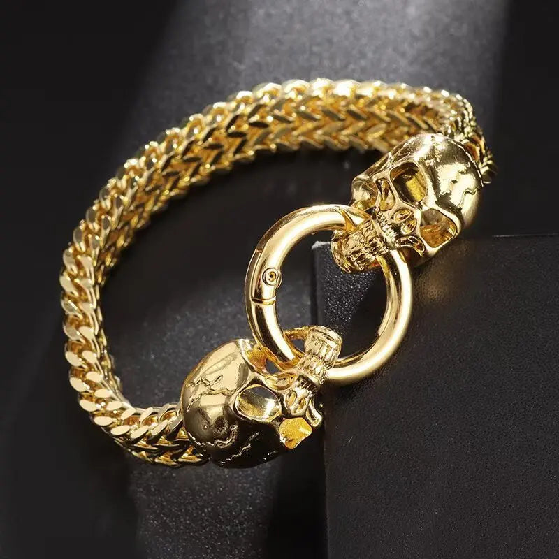 Double Skull Cuban Bracelet — Gothic