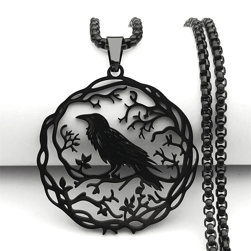 Gothic Raven Stainless Steel Pendant Necklace