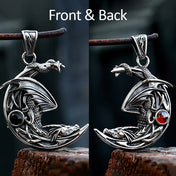 Dragon Stone Moon Pendant — Stainless Steel