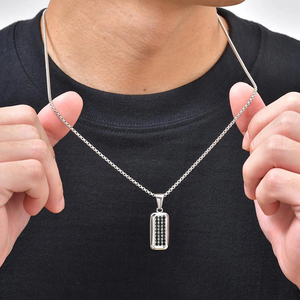 Square Geometric Pendant Necklace — Stainless Steel