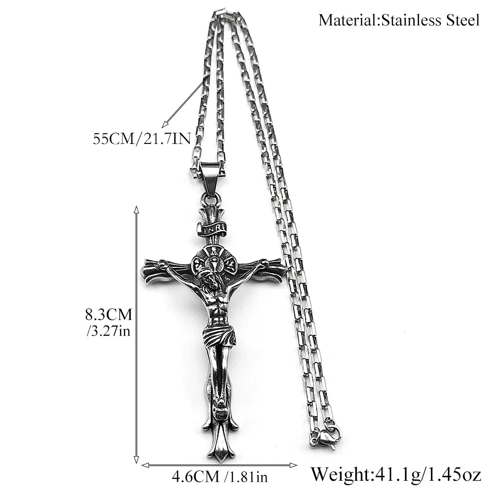 Big INRI Jesus Crucifix Cross Pendant Necklace — Stainless Steel