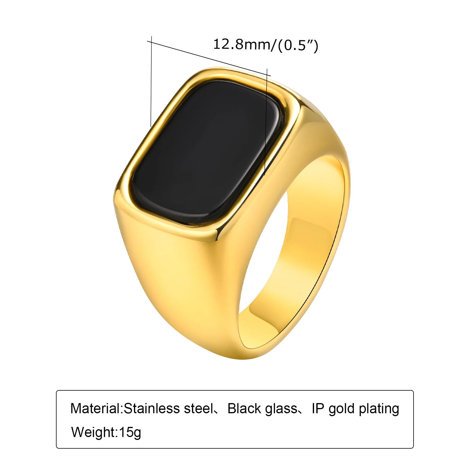 Minimal Square Stone Ring — Stainless Steel
