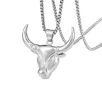 Gothic Green Stone Bull Skull Necklace Pendant Punk Animal Necklace Mens Taurus Zodiac Amulet Jewelry Anniversary Gift