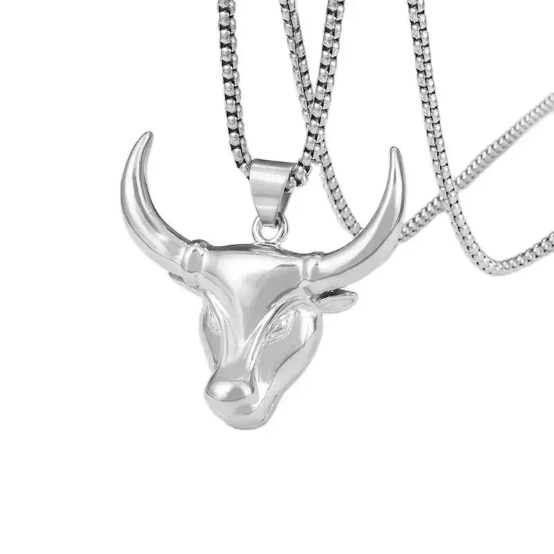 Gothic Green Stone Bull Skull Necklace Pendant Punk Animal Necklace Mens Taurus Zodiac Amulet Jewelry Anniversary Gift