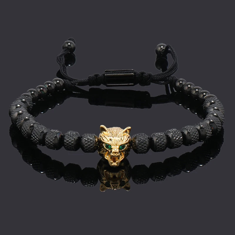 Luxury Stainless Steel Beads Wolf Charms Man Bracelets Woman Hand Jewelry Couple Gift