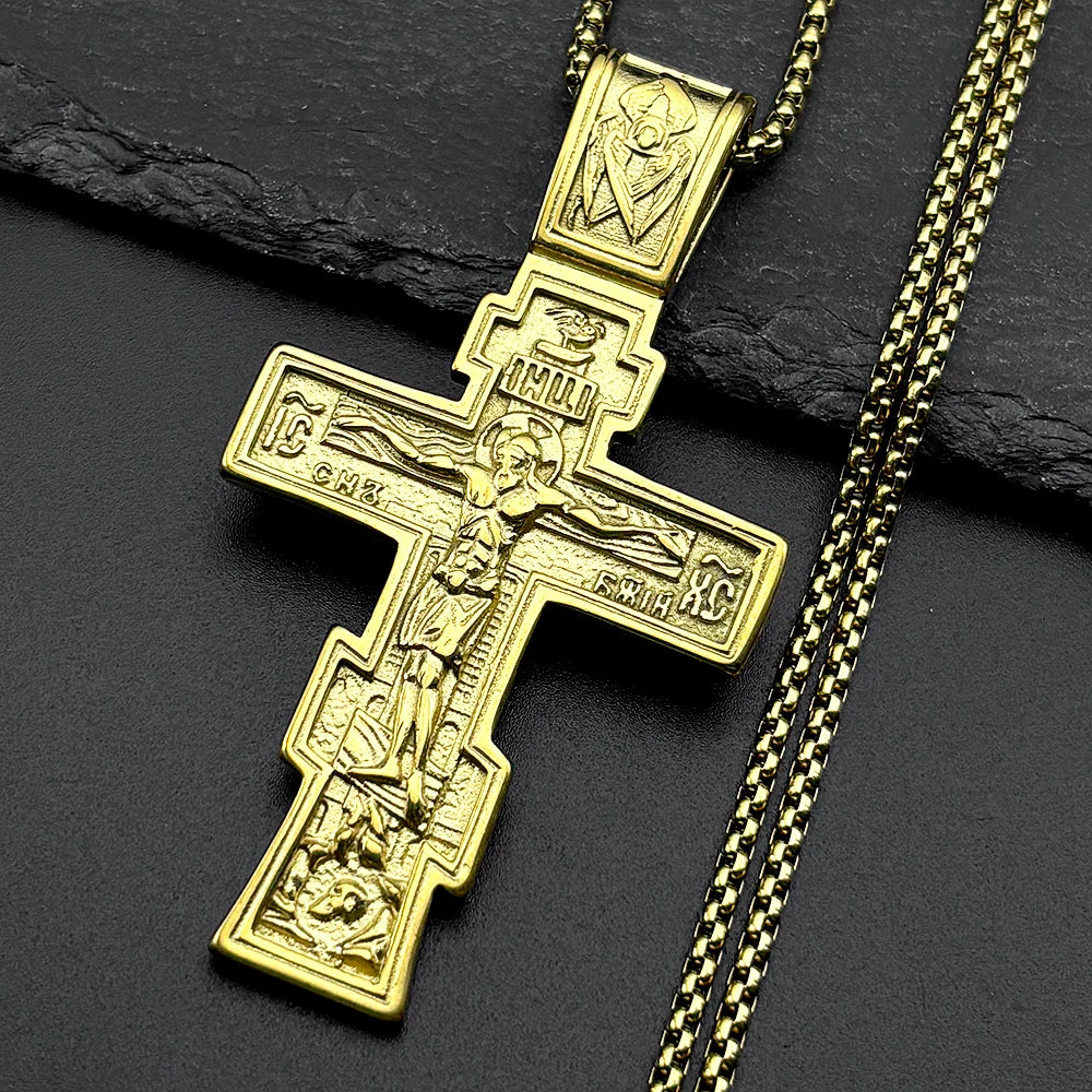 Orthodox IC XC Icon Crucifix Pendant Necklace — Stainless Steel