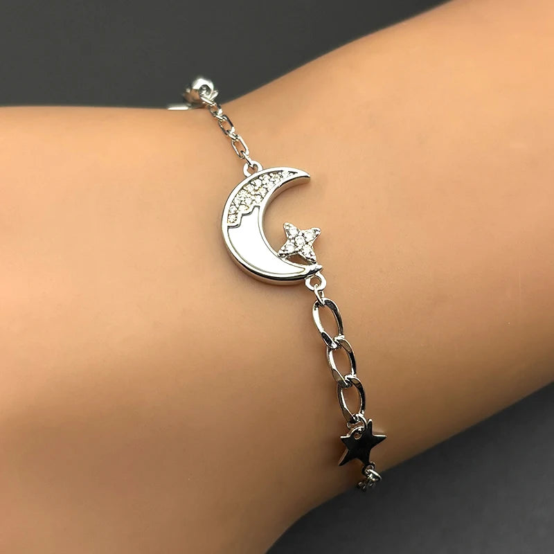 Star Silver Bracelet Sterling Zircon Moon Mystical