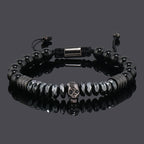 Luxury Black Natural Stone Beads Skull Crown Leopard Head Charms Man Bracelet For Women Hand Jewelry Gift