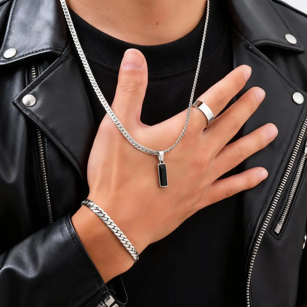 Cuban Stone Chain Jewelry Set — Stainless Steel