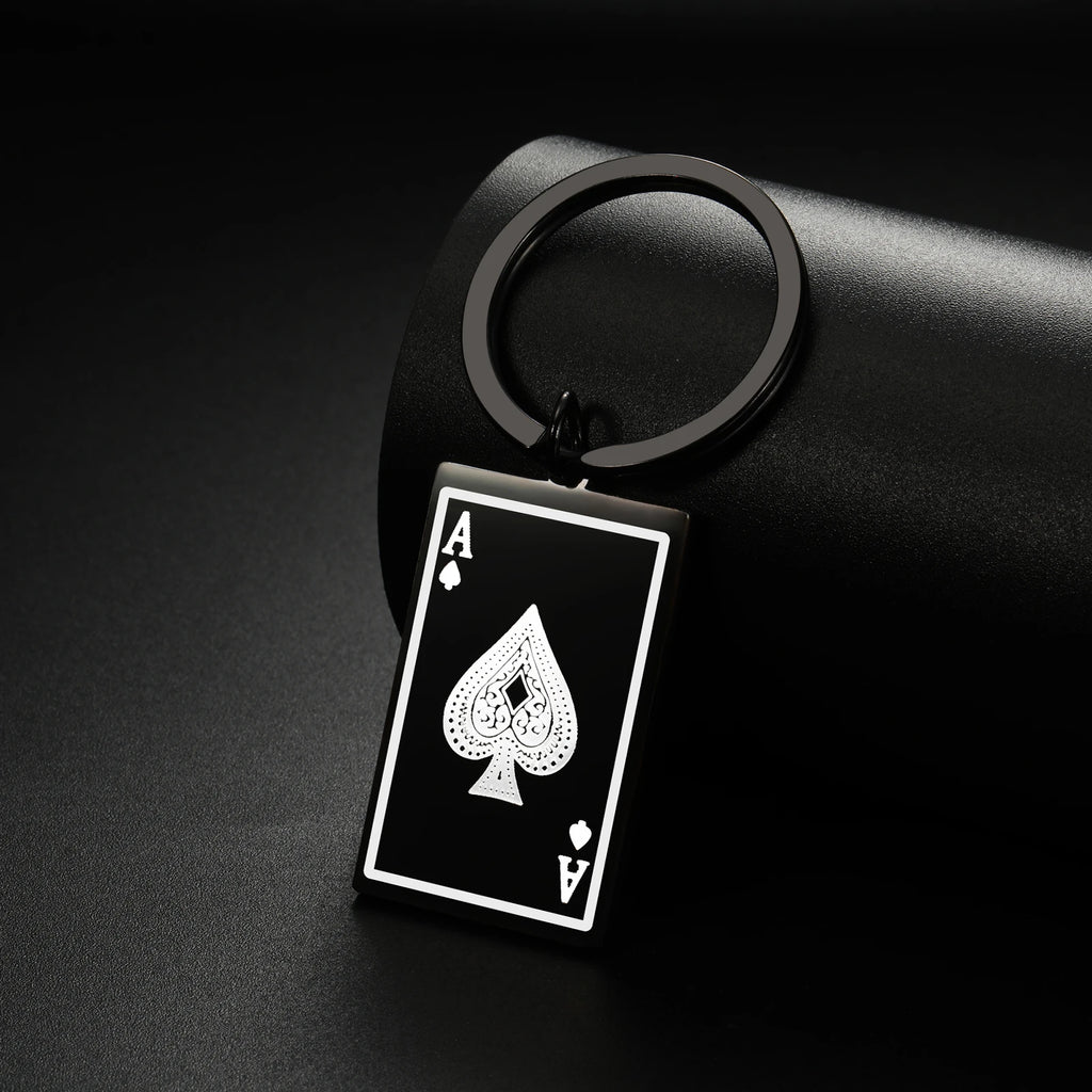 Ace of Spades Poker Card Keychain — Stainless Steel