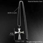 Christian Baroque Style Jesus Cross Pendant Necklace for Women Men Stainless Steel Gold Color Rhinestone Holy Pray