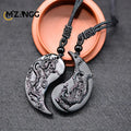 Natural Obsidian Dragon and Phoenix Pendant Personalized Couple Heart-shaped Pendant Men and Women Holiday Gift Necklace
