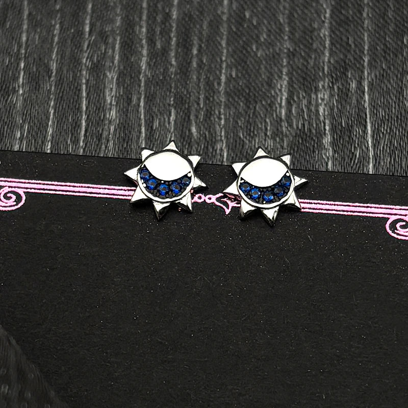 925 Silver Moon Sun Stud Earrings — Silver