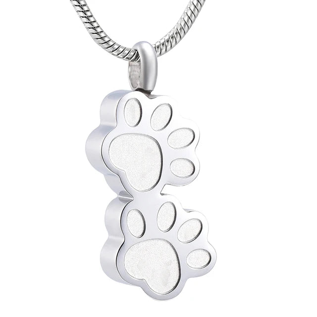 Double Paw Memorial Urn Necklace — Stainless Steel