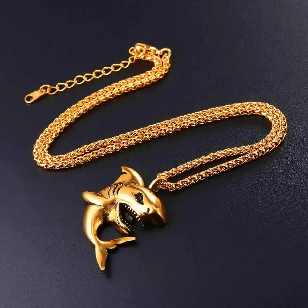 New Hip-Hop Rock Fashion Personality Men's Necklace Domineering Shark Pendant Punk Style Jewelry Accessories