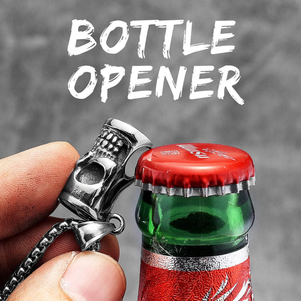 Skull Bottle Opener Pendant Necklace — Stainless