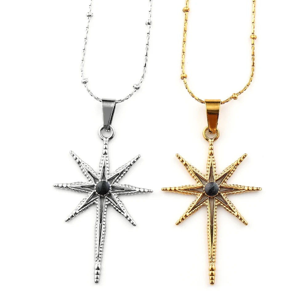 Star of Ishtar Octagram Stone Pendant Necklace — Stainless Steel