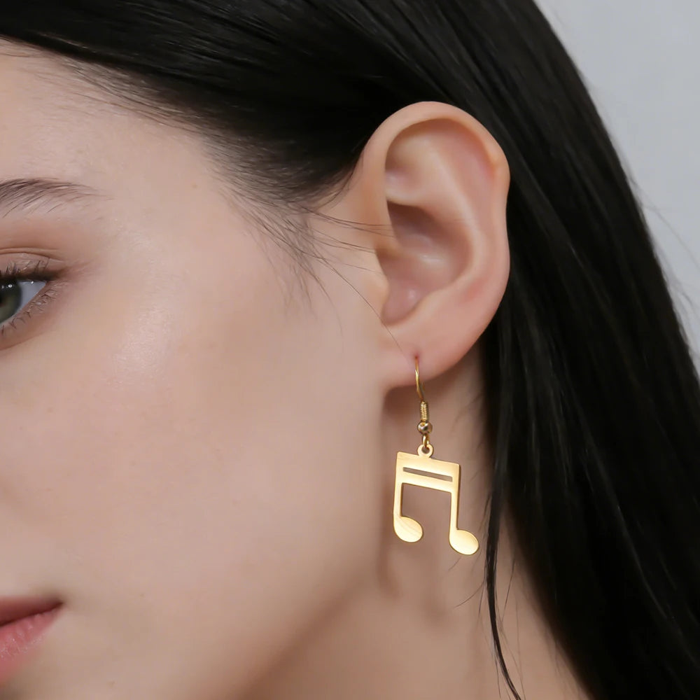 Music Note Drop Earrings for Women — Asymmetric Stainless Steel