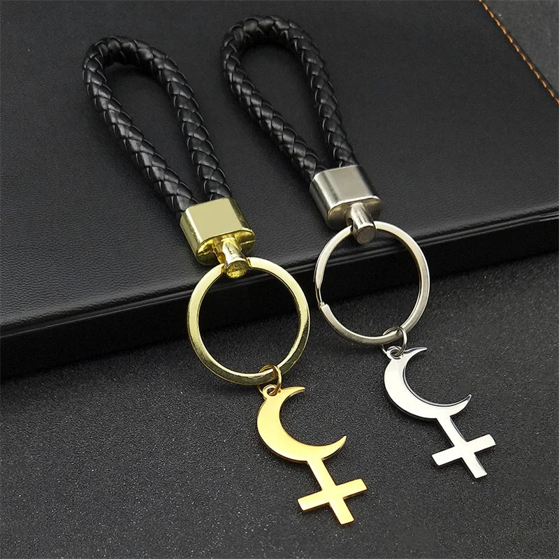Cross Key Gold Pendant Crescent Moon Inverted