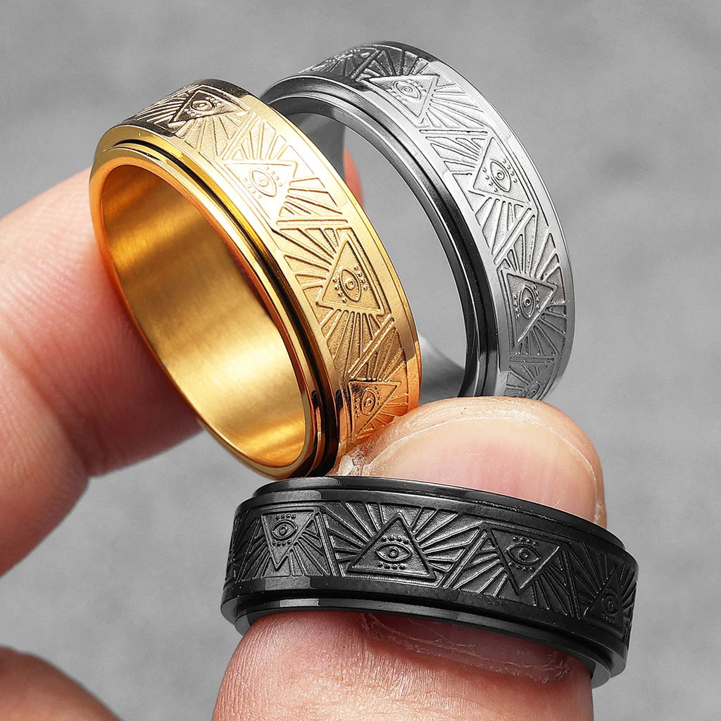 Illuminati Eye Spinner Ring — Stainless Steel