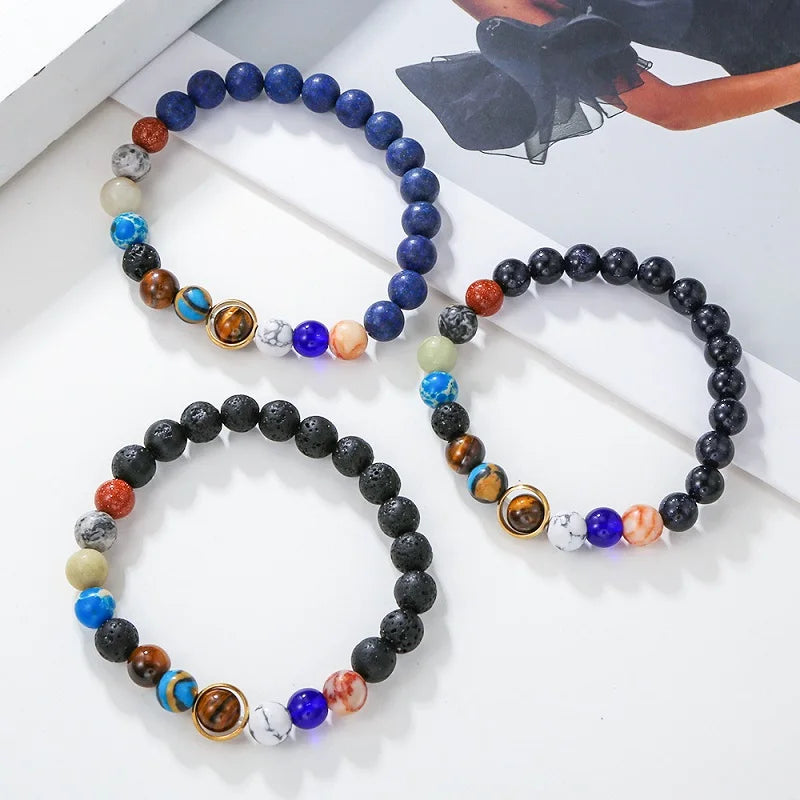 Creative Universe Solar System Bead Bracelet For Men Women Yoga Round Stone Crystal Couple Wristband Friendship Gift Jewelry