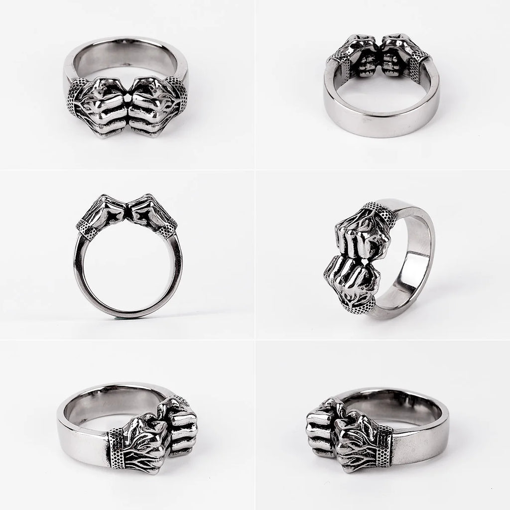 316L Stainless Steel Angry Fist Power Man Men Rings Punk Rock Hip Hop Creativity Personality for Male Boy Fashion