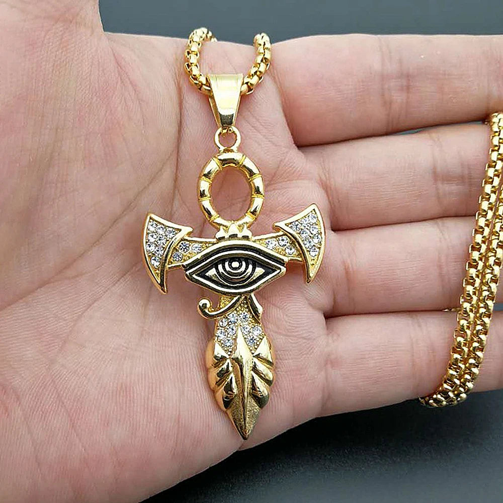 Cross Horus Eye Gold Pendant Vintage 316L Punk