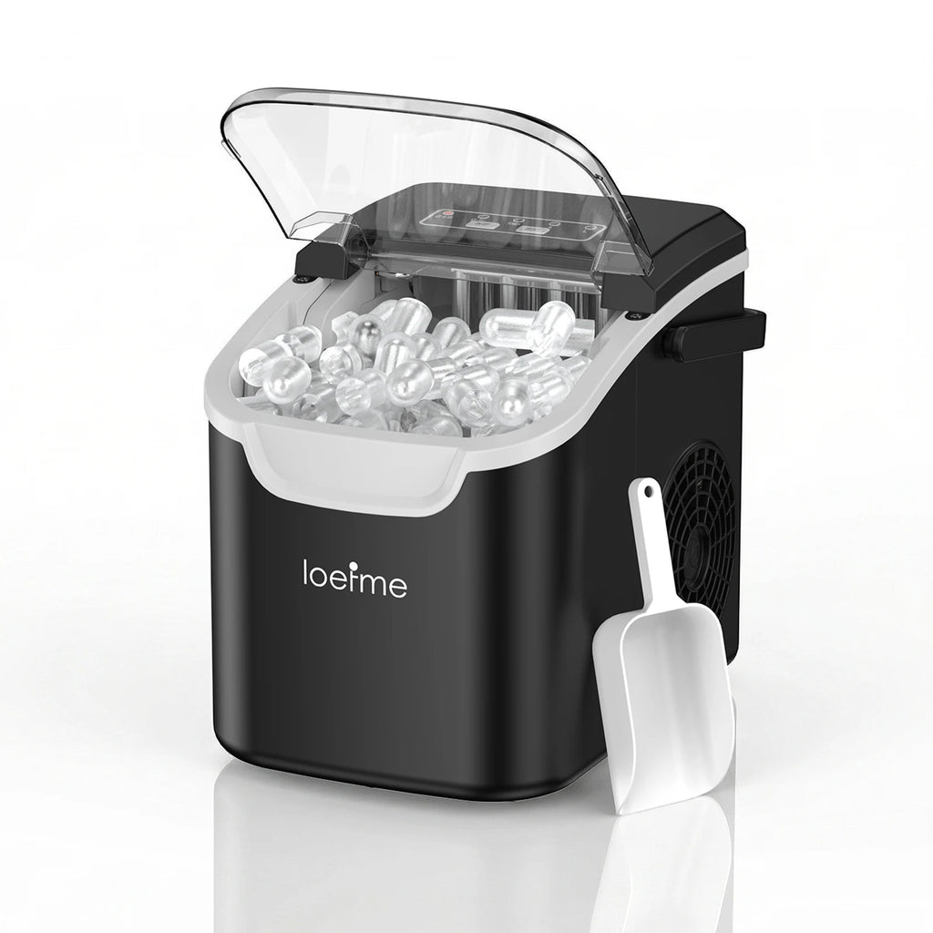 LOEFME 12kg/24h Portable Mini Ice Maker Machine 6 Mins/8pcs 2 Sizes Ice Cubes Home Desktop Ice Maker with Scoop and Ice